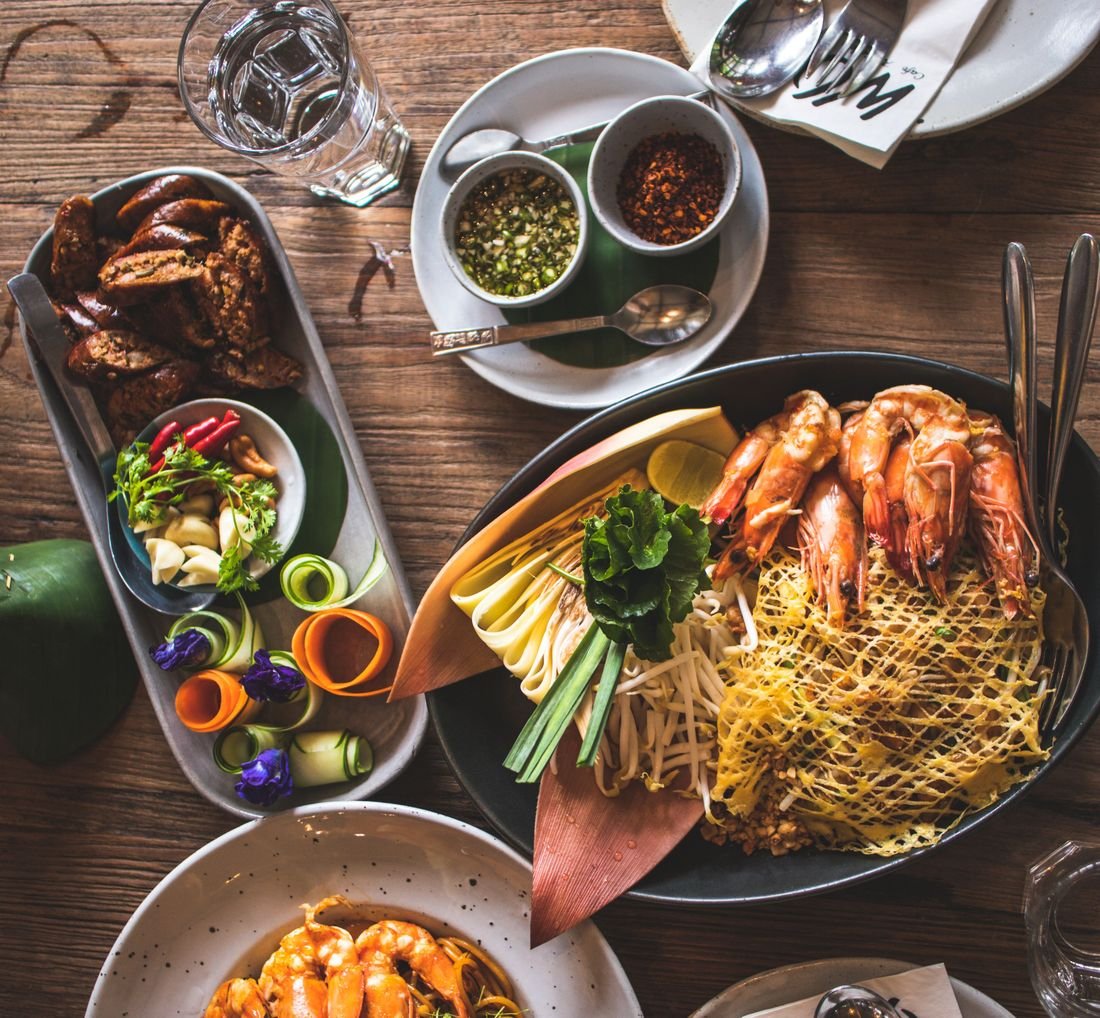 A spread of Thai dishes at Charoen Thai Cuisine